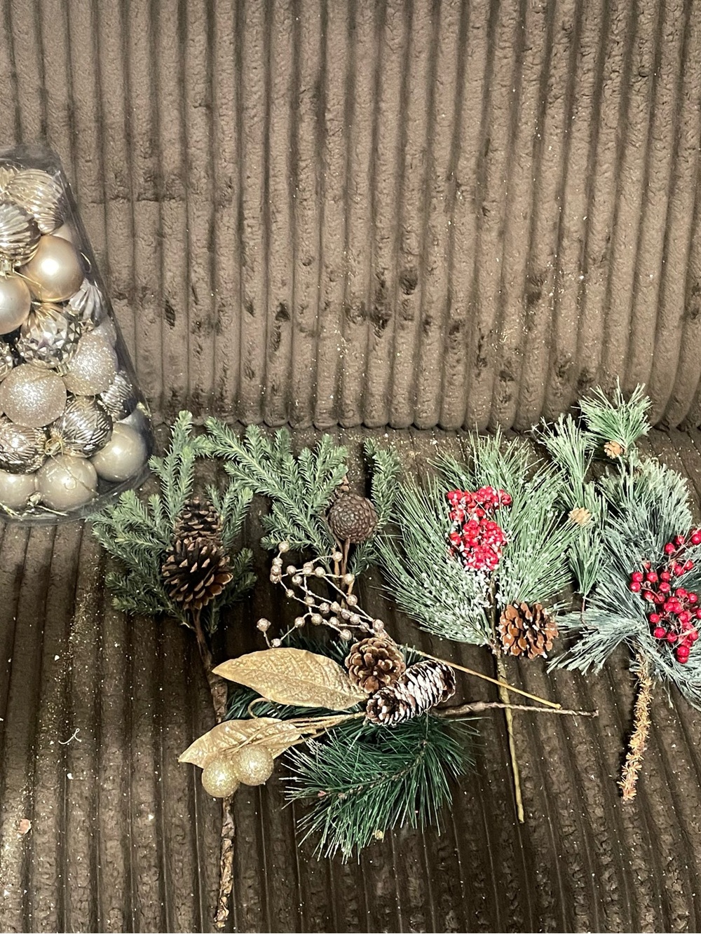 Holiday Pine and Berry Pick Assortment & gold ornaments lot